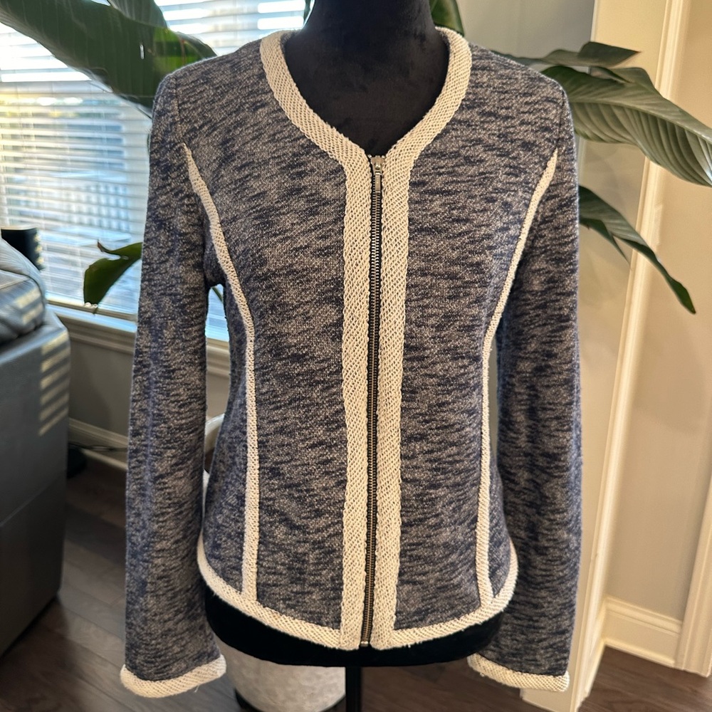 Tart Collections Georgiana Sweater Jacket Navy Cream Women Large - Picture 1 of 12